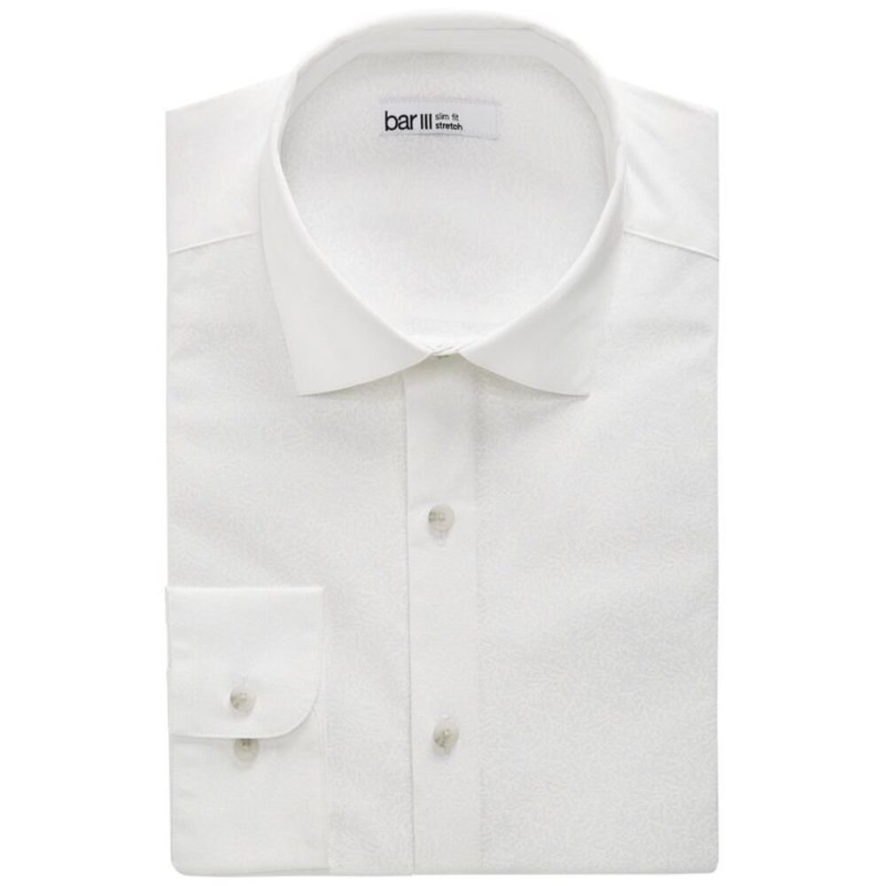 bar III Mens Coral Print Button Up Shirt, White, M Neck, DM